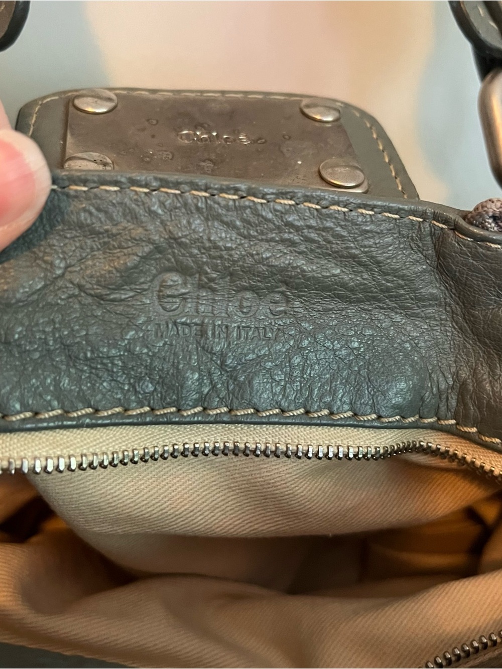 CHLOE Paddington Medium Handbag Sage Grey Leather Designer Bag Y2K No Key - Picture 8 of 13